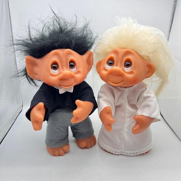 Troll Bride and Groom WEDDING COUPLE Troll Dolls 604 Thomas Dam Denmark 8-11” - Picture 1 of 16
